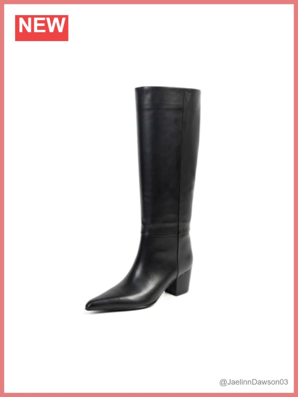 Genuine Leather Knee High Boots Pointed Toe Chunky Heel
